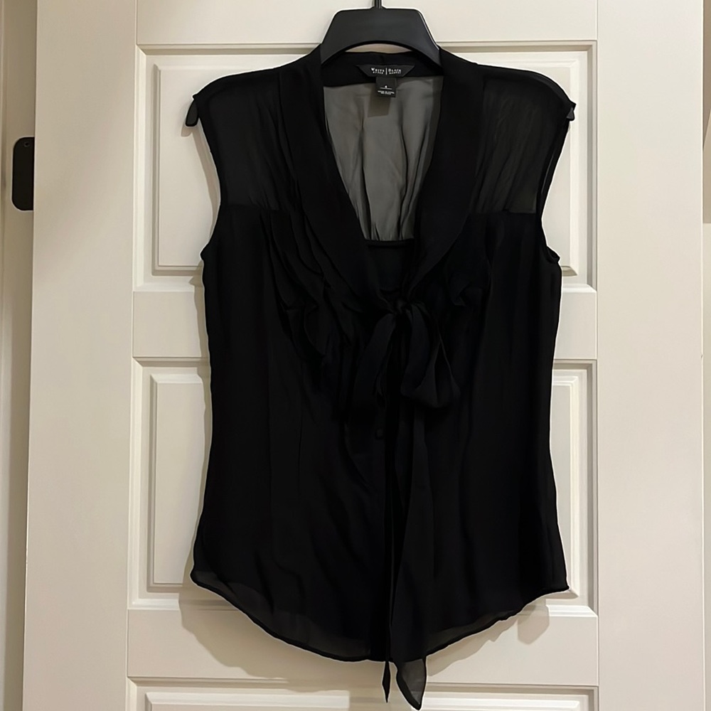 Black Silk Tie Blouse With Ruffles